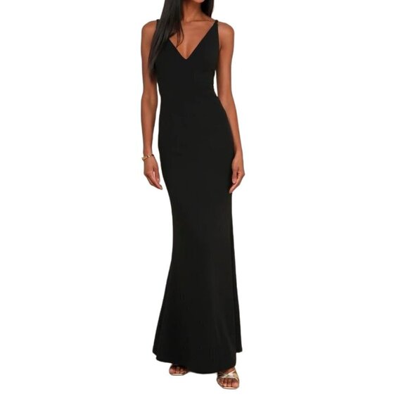 NEW Lulus Melora Black Sleeveless Double V Neck Maxi Dress Sz M - Picture 1 of 10